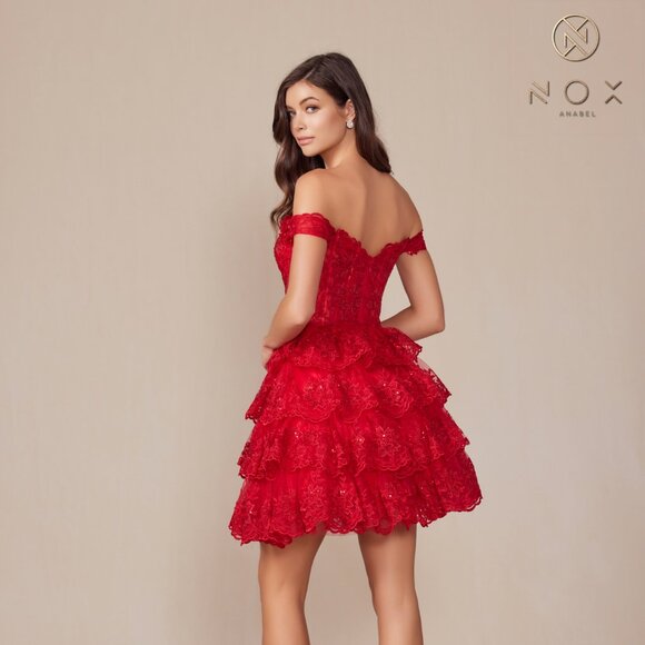 NEW OFF SHOULDER RUFFLED COCKTAIL RUFFLED DRESS W/ SWEETHEART NECKLINE NX R877 - Picture 7 of 9